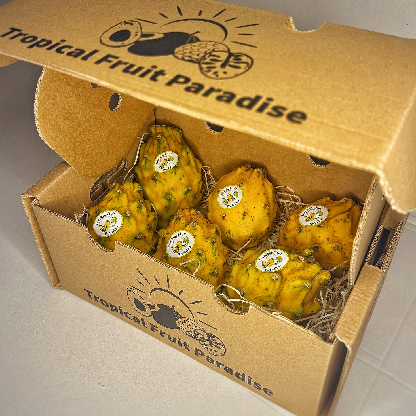 Tropical fruit paradise box of yellow dragon fruits