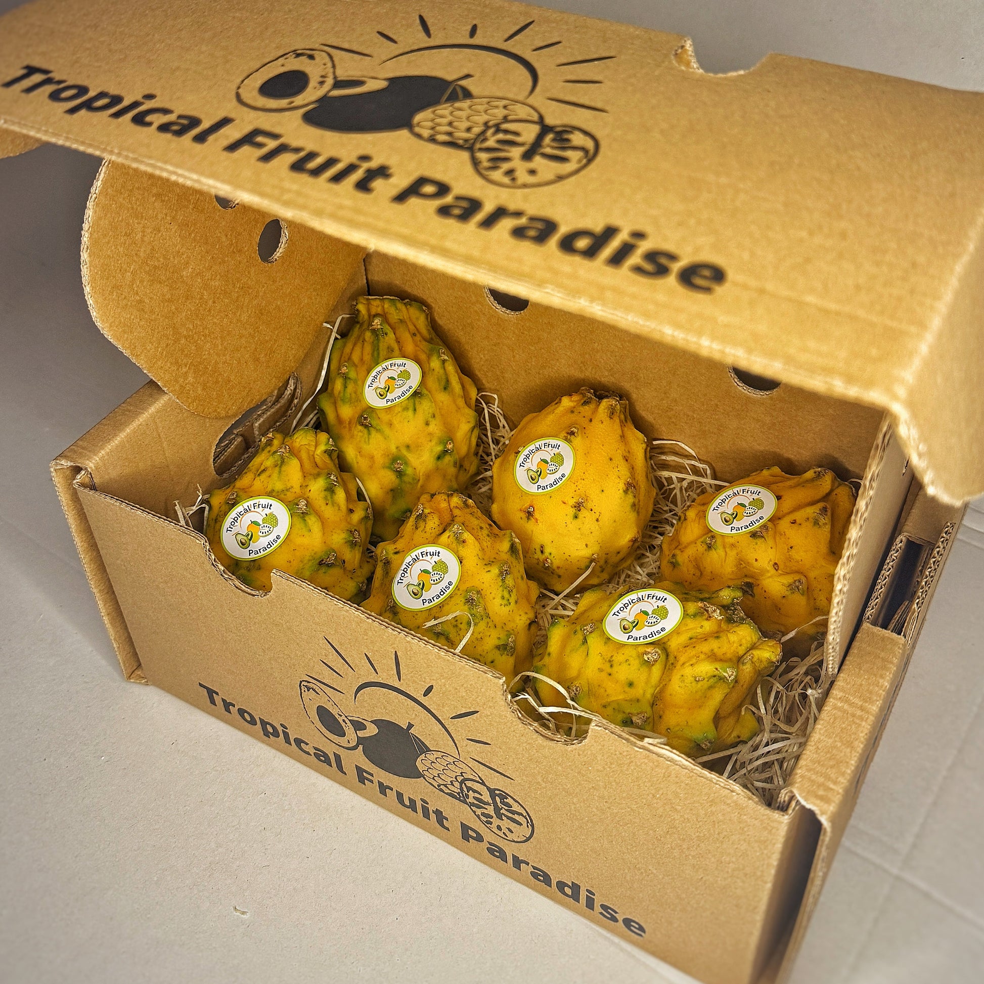 Tropical fruit paradise box of yellow dragon fruits
